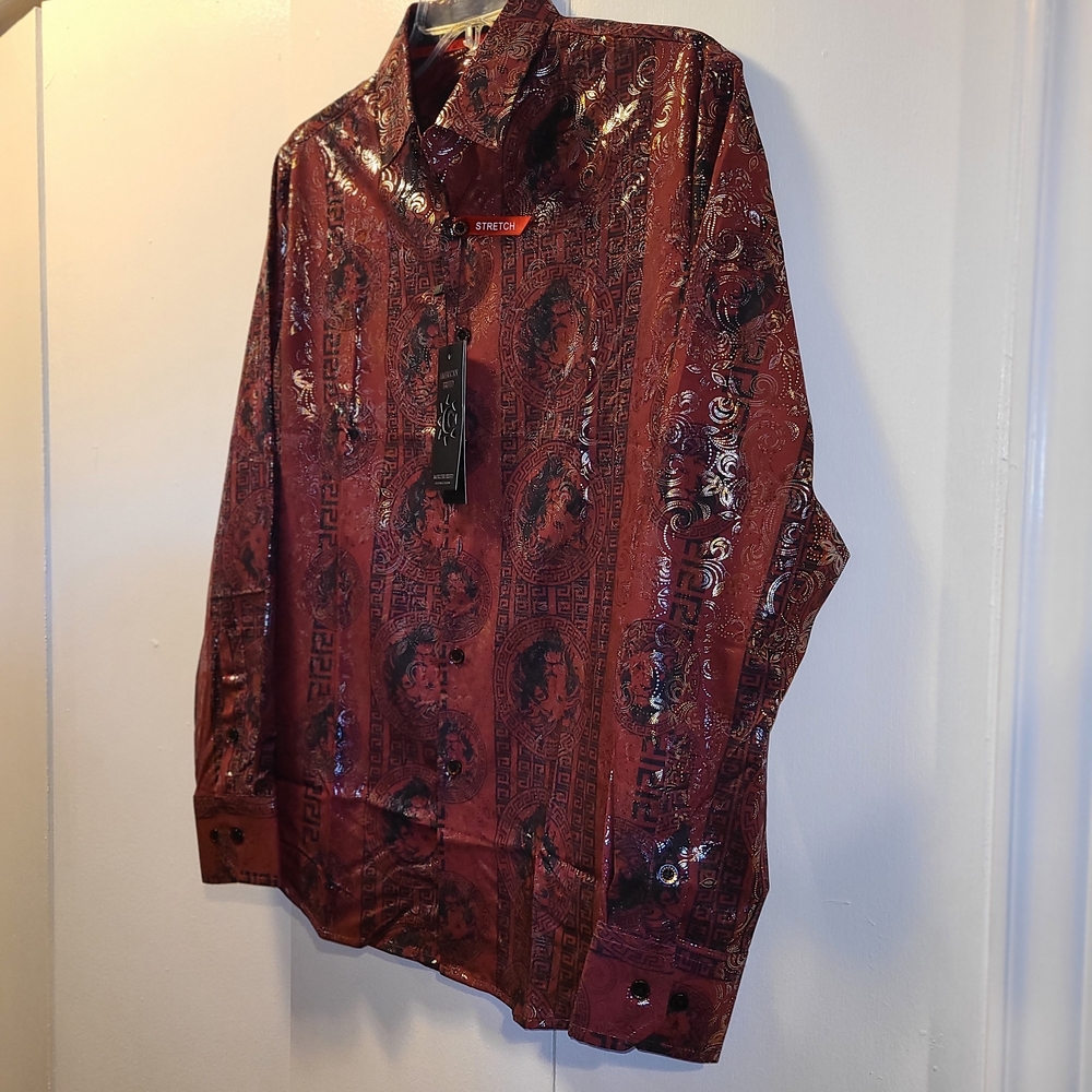 Stylish Mens Burgundy Patterned Casual Shirt Size S